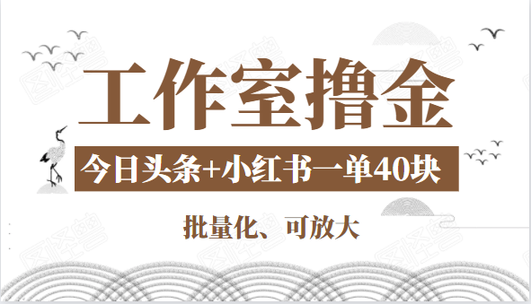 工作室撸金二件套：撸今日头条原创收益+小红书一单利润40块项目-千木学社