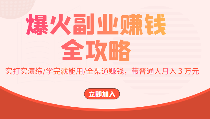 爆火副业赚钱全攻略：实打实演练/学完就能用/全渠道赚钱，带普通人月入３万元-千木学社