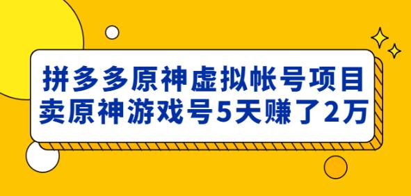 外面卖2980的拼多多原神虚拟帐号项目：卖原神游戏号5天赚了2万-千木学社