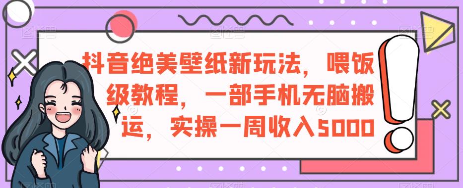 抖音绝美壁纸新玩法，喂饭级教程，一部手机无脑搬运，实操一周收入5000【揭秘】-千木学社