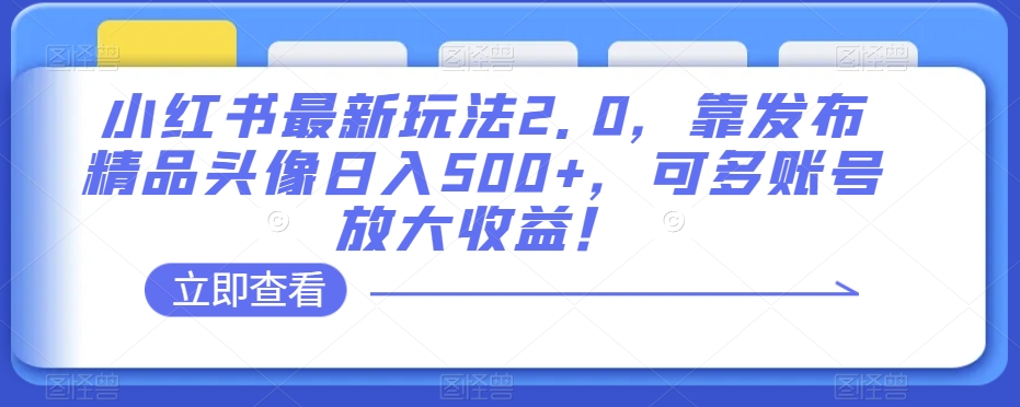 小红书最新玩法2.0，靠发布精品头像日入500+，可多账号放大收益！【揭秘】-千木学社