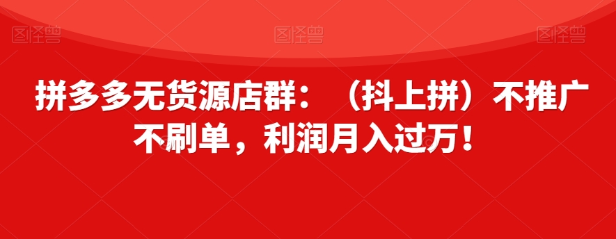 拼多多无货源店群：（抖上拼）不推广不刷单，利润月入过万！【揭秘】-千木学社