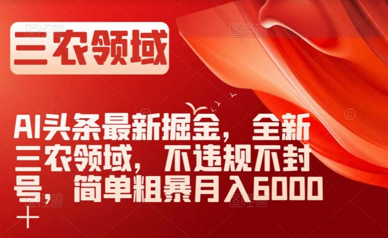 AI头条最新掘金，全新三农领域，不违规不封号，简单粗暴月入6000＋【揭秘】-千木学社