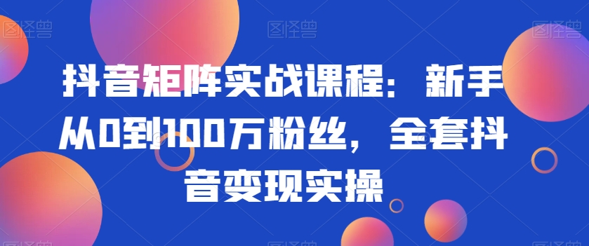 抖音矩阵实战课程：新手从0到100万粉丝，全套抖音变现实操-千木学社