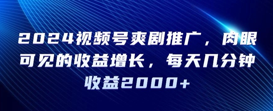 2024视频号爽剧推广，肉眼可见的收益增长，每天几分钟收益2000+【揭秘】-千木学社
