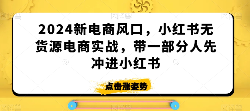2024新电商风口，小红书无货源电商实战，带一部分人先冲进小红书-千木学社