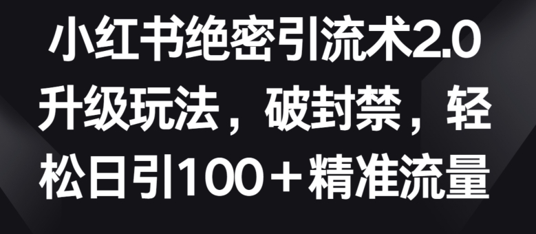 小红书绝密引流术2.0升级玩法，破封禁，轻松日引100+精准流量【揭秘】-千木学社