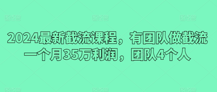 2024最新截流课程，有团队做截流一个月35万利润，团队4个人-千木学社