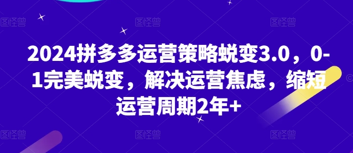 2024拼多多运营策略蜕变3.0，0-1完美蜕变，解决运营焦虑，缩短运营周期2年+-千木学社