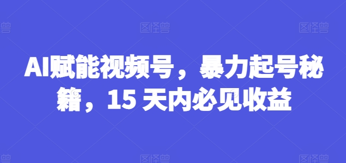 AI赋能视频号，暴力起号秘籍，15 天内必见收益【揭秘】-千木学社