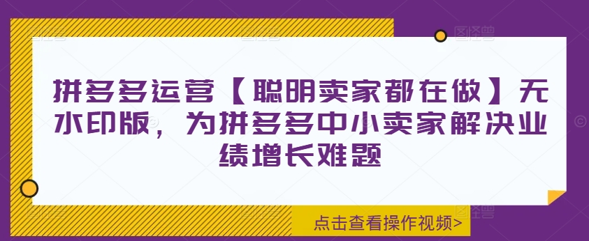 拼多多运营【聪明卖家都在做】无水印版，为拼多多中小卖家解决业绩增长难题-千木学社