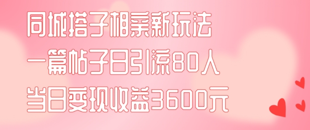 同城搭子相亲新玩法一篇帖子引流80人当日变现3600元(项目教程+实操教程)【揭秘】-千木学社