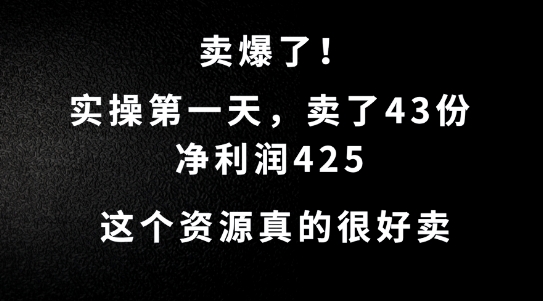 这个资源，需求很大，实操第一天卖了43份，净利润425【揭秘】-千木学社