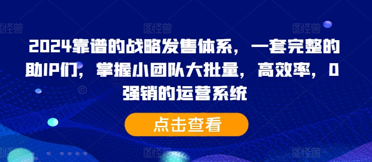 2024靠谱的战略发售体系，一套完整的助IP们，掌握小团队大批量，高效率，0 强销的运营系统-千木学社